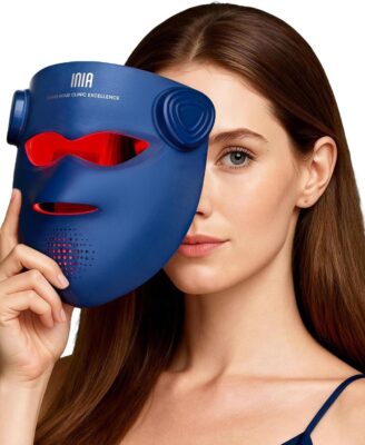 INIA Glow 4D Wireless Red Light Therapy Mask for face – Dual NIR, 320 LEDs, 4 Modes, Under-Eye Cooling, Cordless & Rechargeable LED Face Mask for Home & Travel, Skincare Gifts for Women Mom Wife, Blue